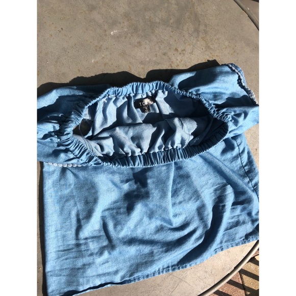 TCEC Blue Shoulderless Crop Top - Picture 3 of 5